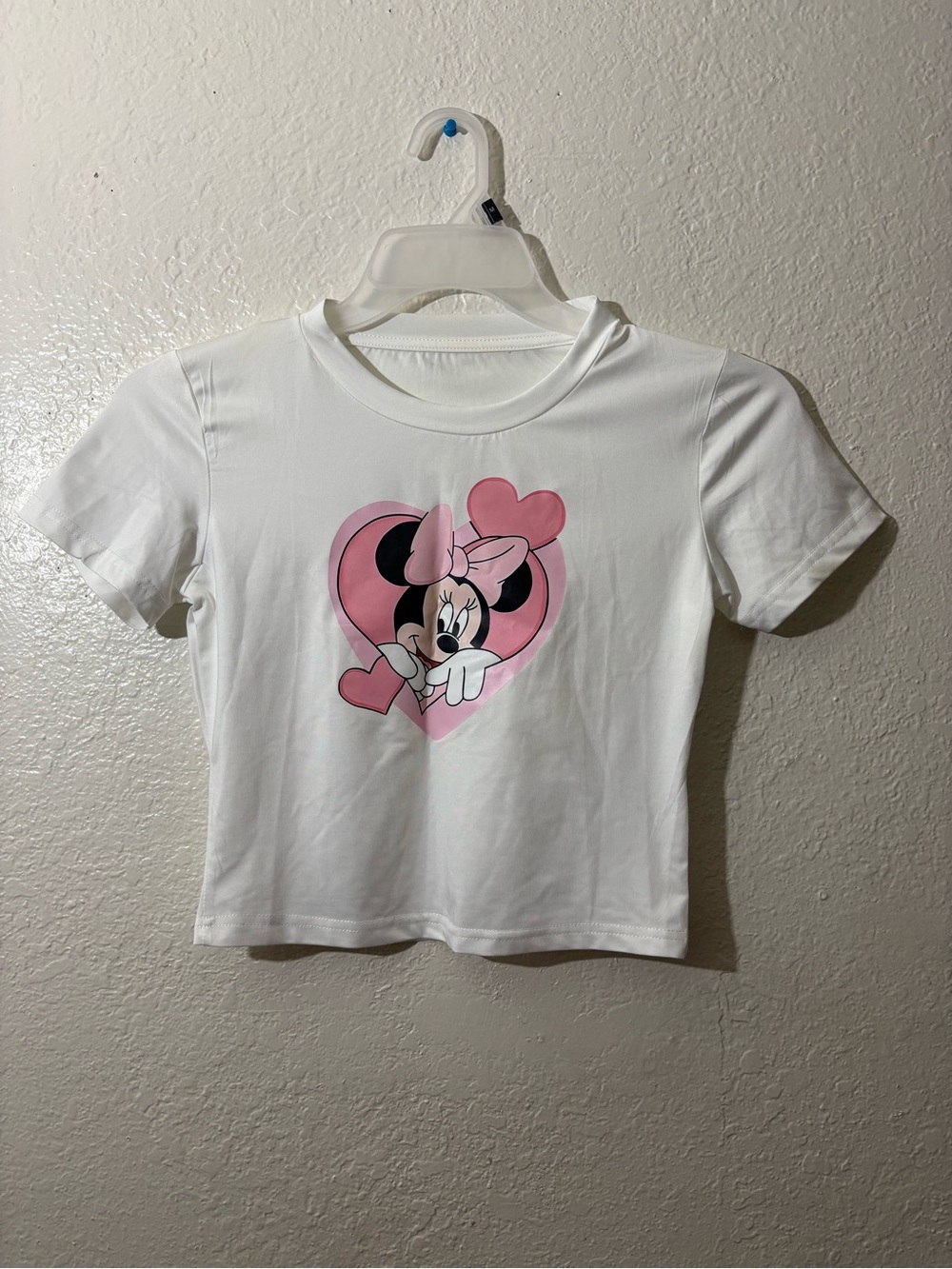 Disney White Tee with Pink Minnie Heart Graphic